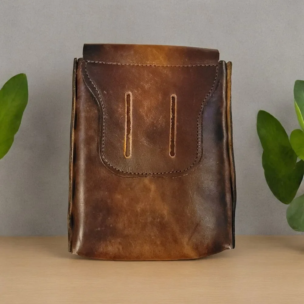 Vintage Tooled Leather Biker Cigarette Tobacco Pouch with Belt Slots